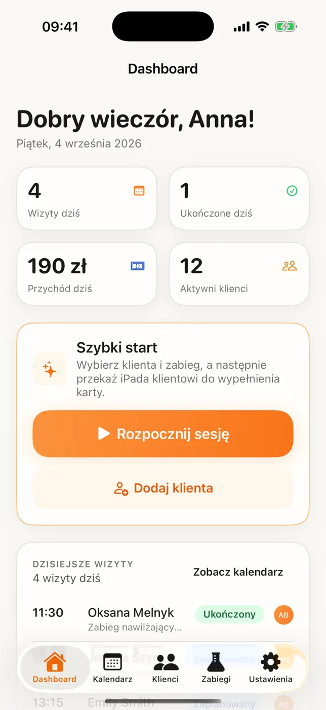 Dashboard aplikacji FoxyDocsy na iPhone